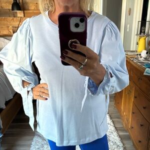 Crown & Ivy Light Blue Blouse with Tie Sleeves